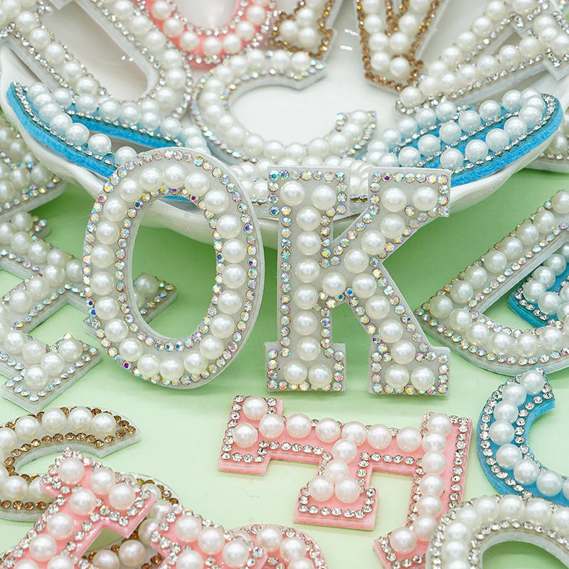 Height 4.5cm Pearl Letter Patches Stick On Self Adhesive Letter Patches -  Yunqi patches