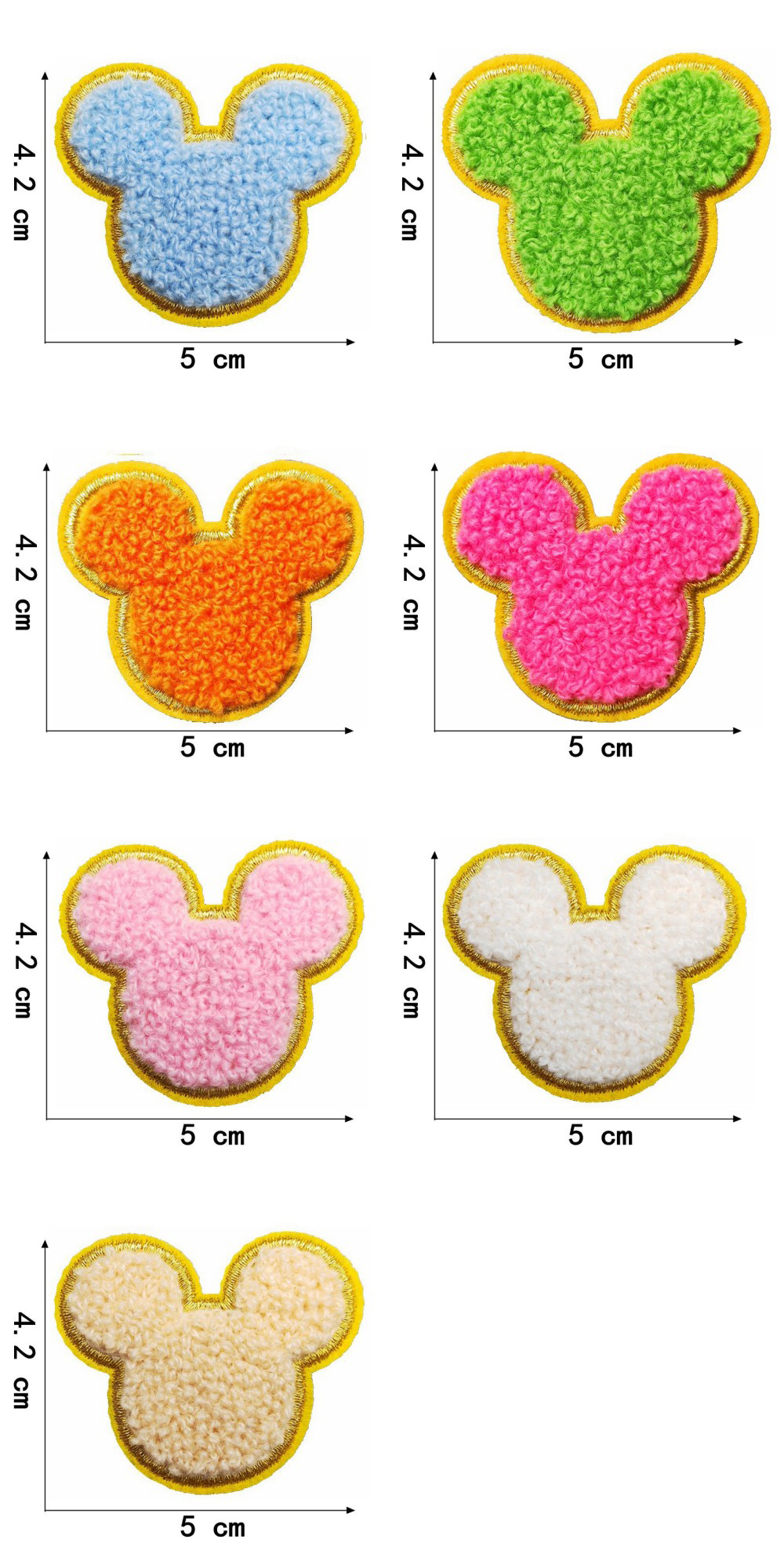 In Stock Height 4.2cm Chenille Mouse Patches Iron On Self Adhesive Mickey Patch