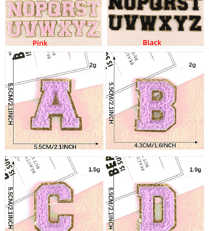 Height 5.5cm Wholesale Chenille Letters Iron On Patch Letter Patches