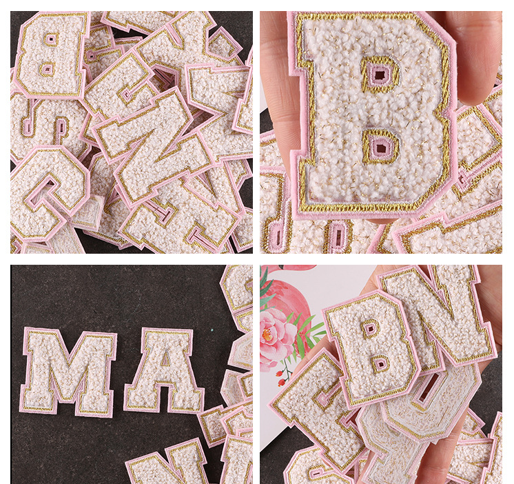 Pink Letters Towel Embroidered Iron On Sew On Patch Applique Diy Name Badge Alphabet Patches For Clothing Bag Accessories