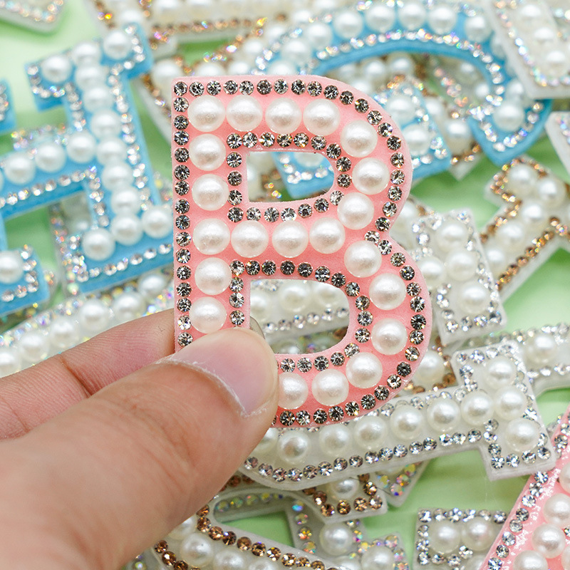 Height 4.5cm Pearl Letter Patches Stick On Self Adhesive Letter Patches