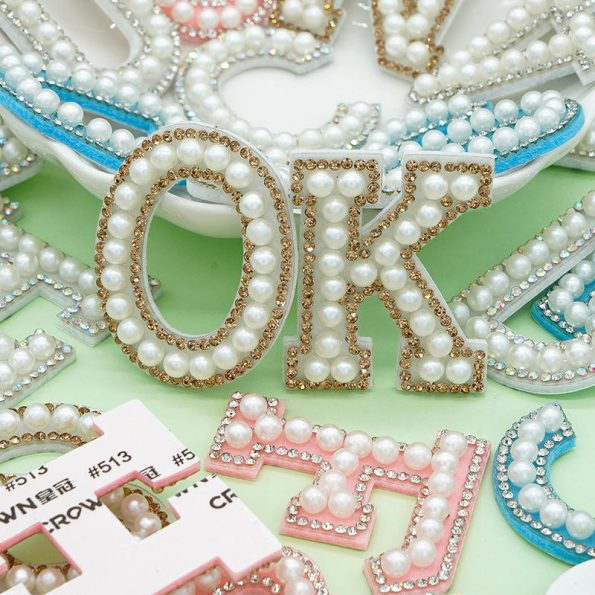 Height 4.5cm Pearl Letter Patches Stick On Self Adhesive Letter Patches