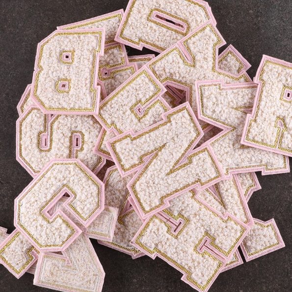 Pink Letters Towel Embroidered Iron On Sew On Patch Applique Diy Name Badge Alphabet Patches For Clothing Bag Accessories