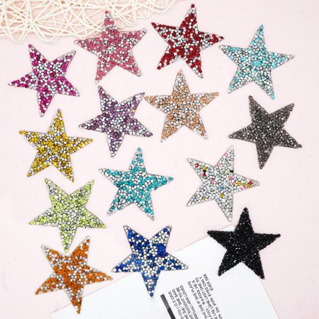 Custom Height 6cm Star Shiny Crystal Patch Sparkle Rhinestone Hat Iron On Star Patches