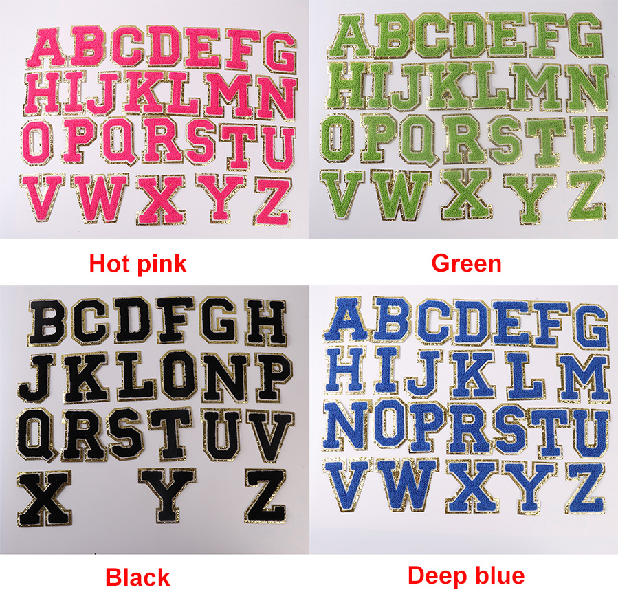 8cm In Stock Gold Border Alphabet Letter patches Clothing Chenille Patch Iron On Letters Patch