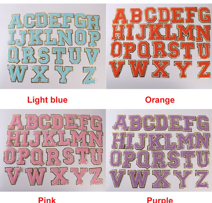 8cm In Stock Gold Border Alphabet Letter patches Clothing Chenille Patch Iron On Letters Patch