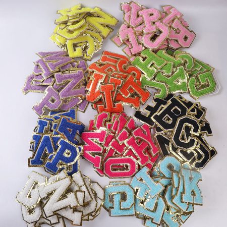 8cm In Stock Gold Border Alphabet Letter patches Clothing Chenille Patch Iron On Letters Patch