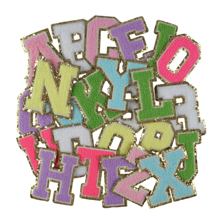 8cm In Stock Gold Border Alphabet Letter patches Clothing Chenille Patch Iron On Letters Patch