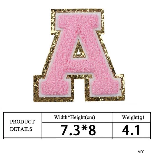 8cm In Stock Gold Border Alphabet Letter patches Clothing Chenille Patch Iron On Letters Patch