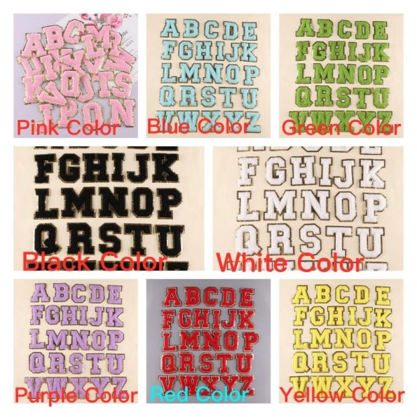 8cm In Stock Gold Border Alphabet Letter patches Clothing Chenille Patch Iron On Letters Patch