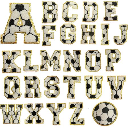 7.5cm football English chenille letter patch with gold glitter