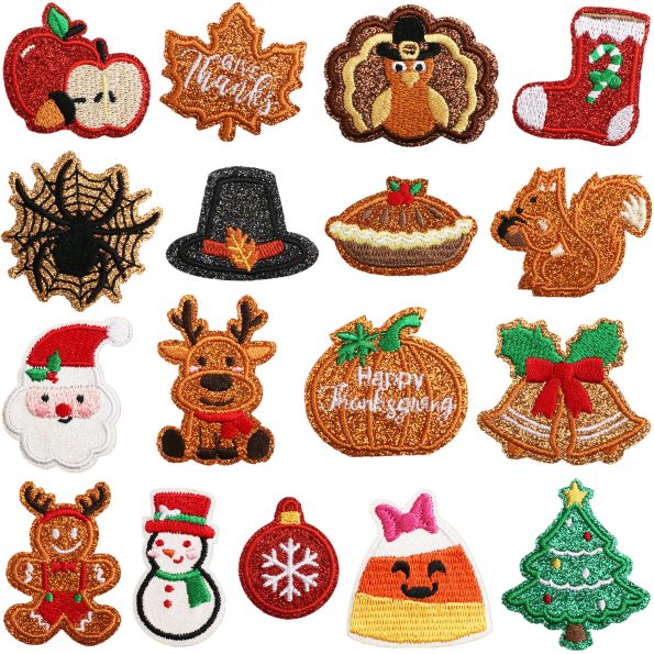 Gold glitter with Embroidery Patches Christmas Patches