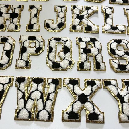 7.5cm football English chenille letter patch with gold glitter