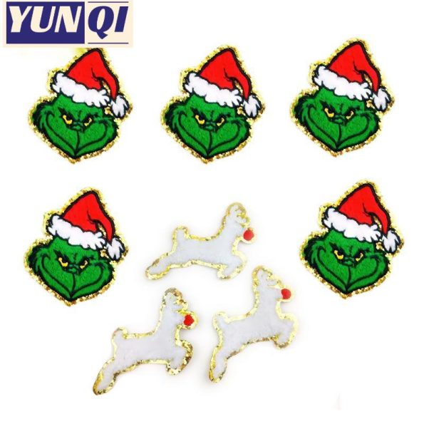 Embroidered patch chenille Grinch & Santa Claus & Gingerbread Man