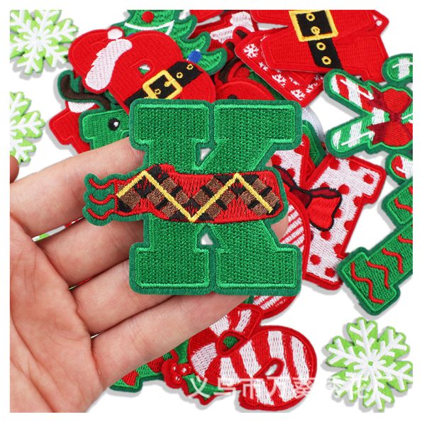 Christmas letter embroidery patches Christmas tree chenille patches