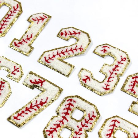 Baseball chenille number patch available in 3 colors