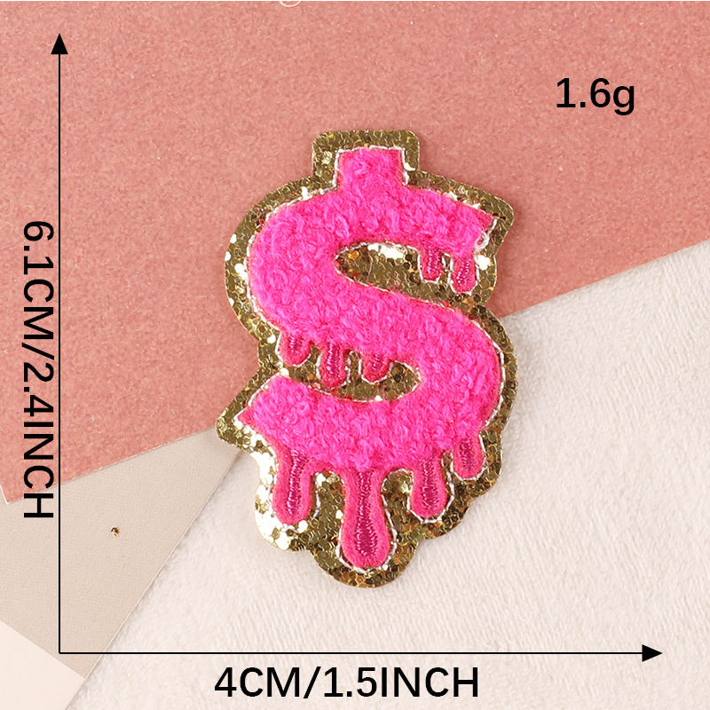 Pink Diamond Smiley Face Flowers Butterfly Dollar Chenille patch