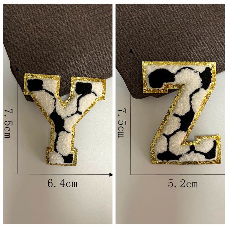 7.5cm football English chenille letter patch with gold glitter