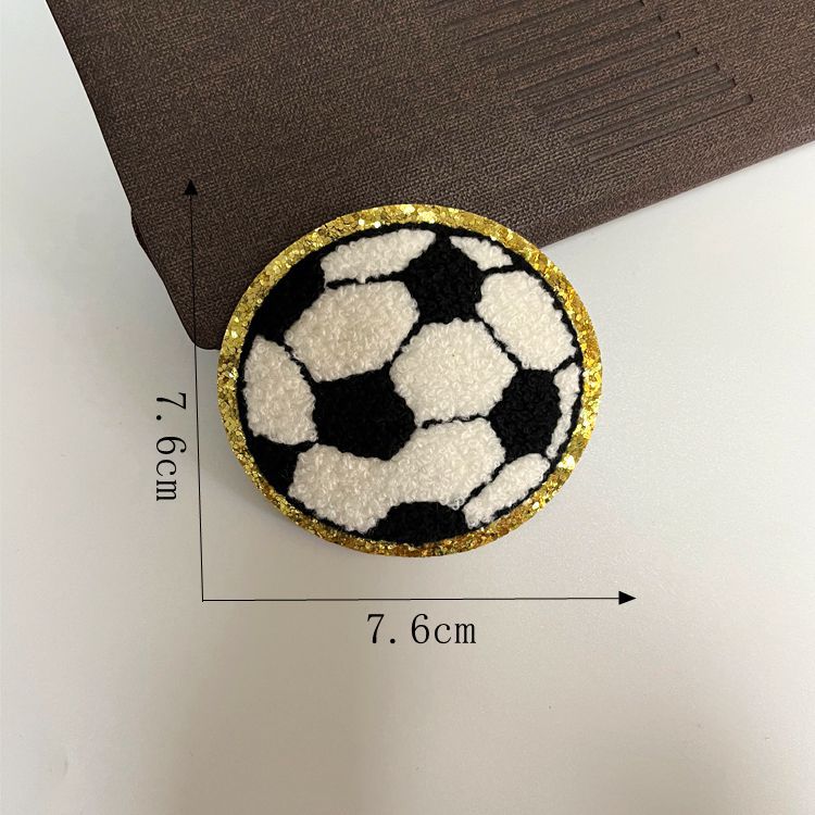 7.5cm football English chenille letter patch with gold glitter