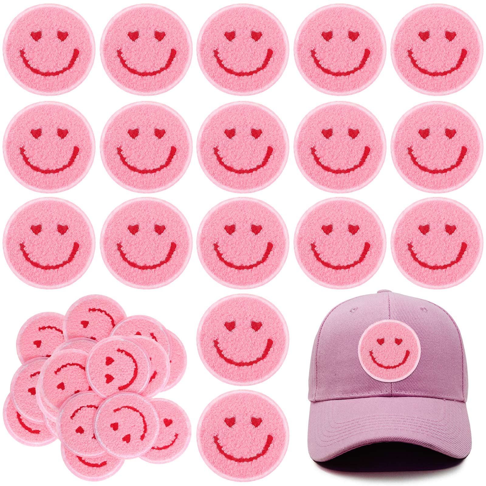 Heart-shaped eyes smiling face chenille patch