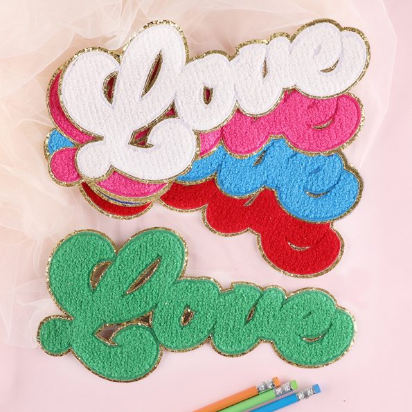 Chenille LOVE Patches 5 Colors In Stock