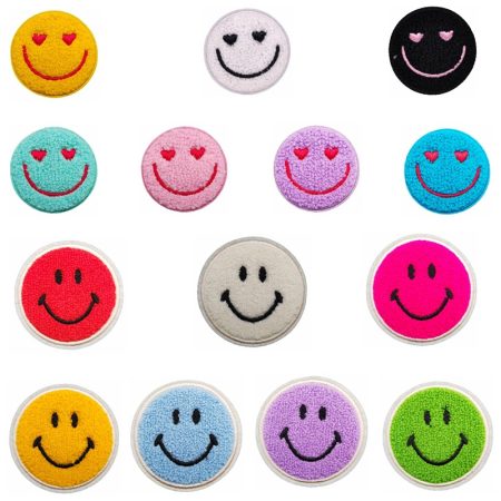 Heart-shaped eyes smiling face chenille patch