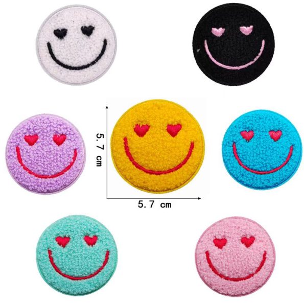 Heart-shaped eyes smiling face chenille patch