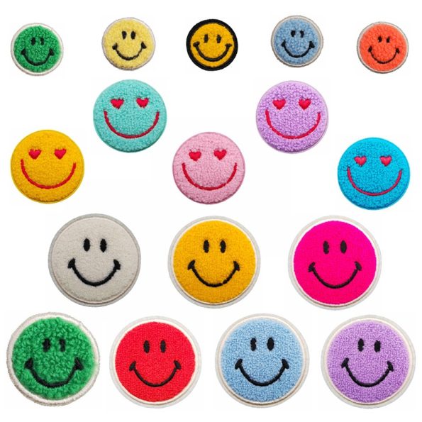 Heart-shaped eyes smiling face chenille patch